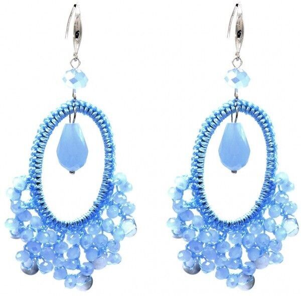E-D7.5 E007-053F Orecchini in vetro sfaccettato 8.5x3cm Blu