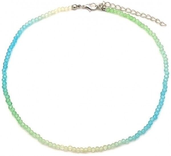 E-D9.2 N1659-007 Collana Perle di vetro sfaccettate Blu-Verde