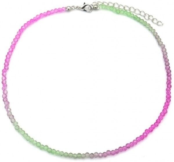 E-D21.1 N1659-007 Collana Perle Di Vetro Sfaccettate Verde-Viola