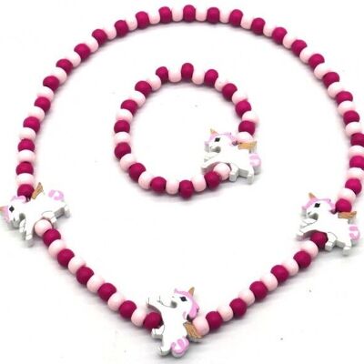 S-D2.4 NB622-004 Kids Jewelry Set Wood Unicorns