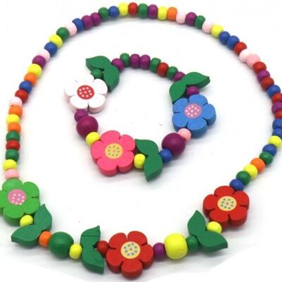 S-C3.1 NB622-005 Conjunto de joyería infantil con flores de madera