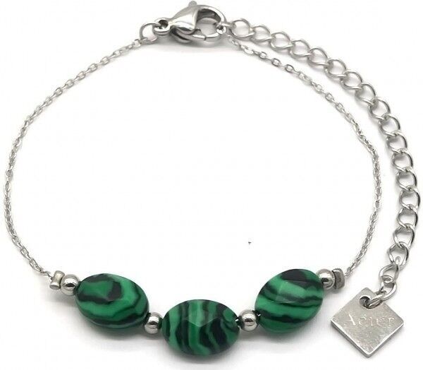 D-C6.4 B623-001S S.Bracciale in acciaio Malachite