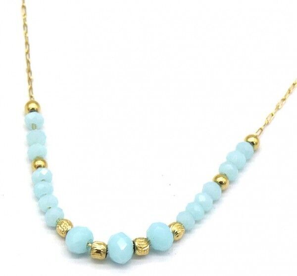 D-C7.2 N623-001A S.Collana in acciaio e vetro 39-44cm blu