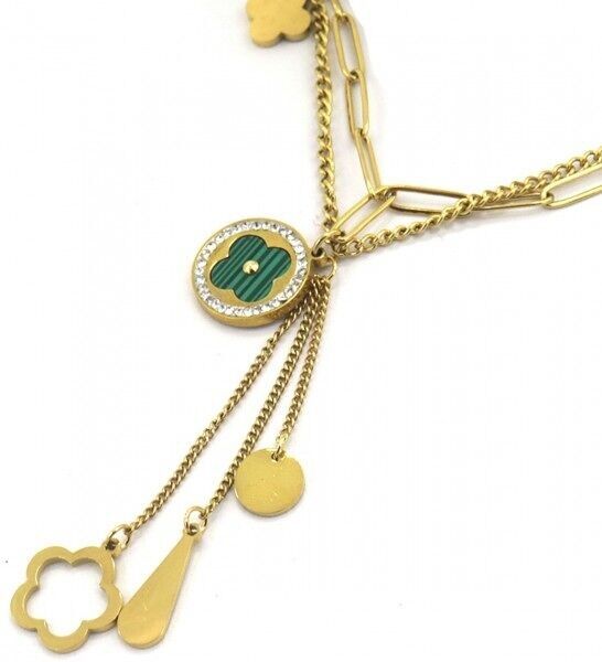 B-A4.4 N126-033G S.Collana a strati in acciaio con quadrifogli 41 cm