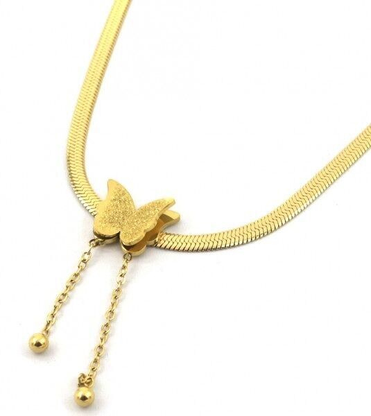 G-C9.2 N126-037G S.Collana in acciaio a forma di farfalla 40-45cm