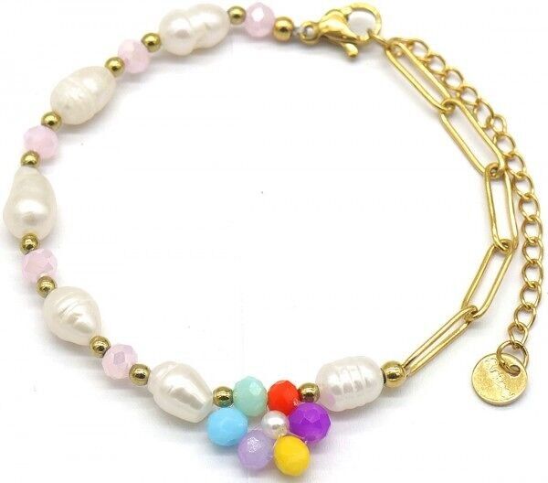 Sol-A7.5 B626-004 S.Bracciale in acciaio con perle e fiori