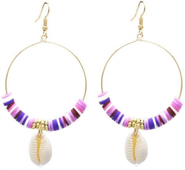 H-E15.3 E536-112 Orecchini Conchiglia 8x4.5 cm viola