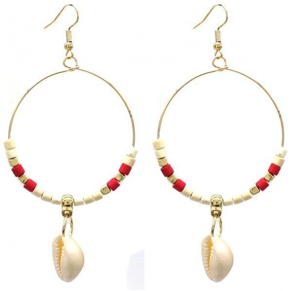 E-C9.3 E536-100 Orecchini Conchiglia 8x4,5cm Rosso