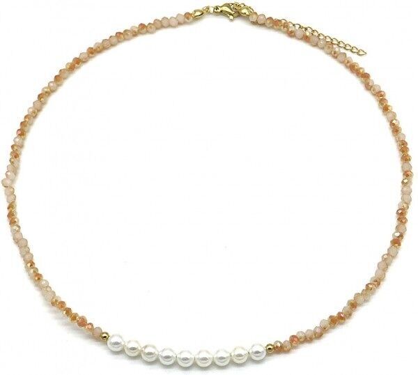 H-F17.4 N1659-008 Perle di vetro sfaccettate 39-44 cm Marrone