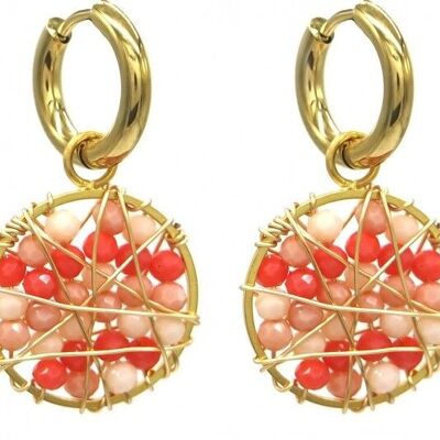 C-F6.4 E221-493 S. Orecchini Acciaio Perle di Vetro 3.3cm Rosa