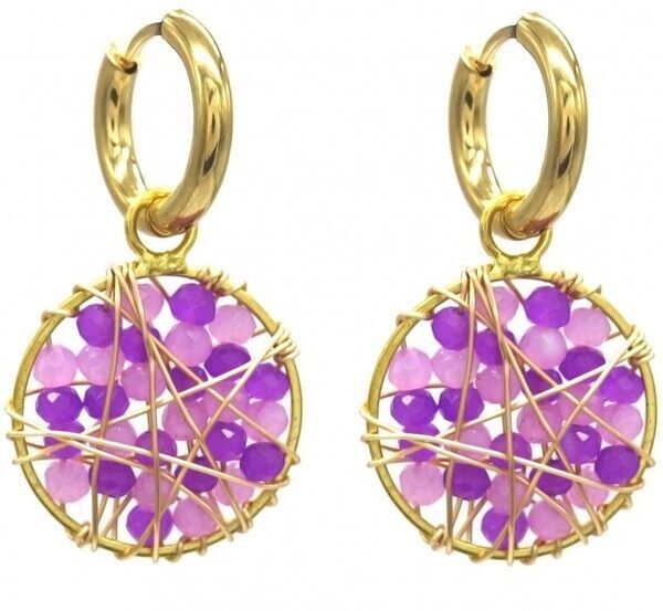 C-B17.4 E221-493 S. Orecchini Acciaio Perle di Vetro 3.3cm Viola