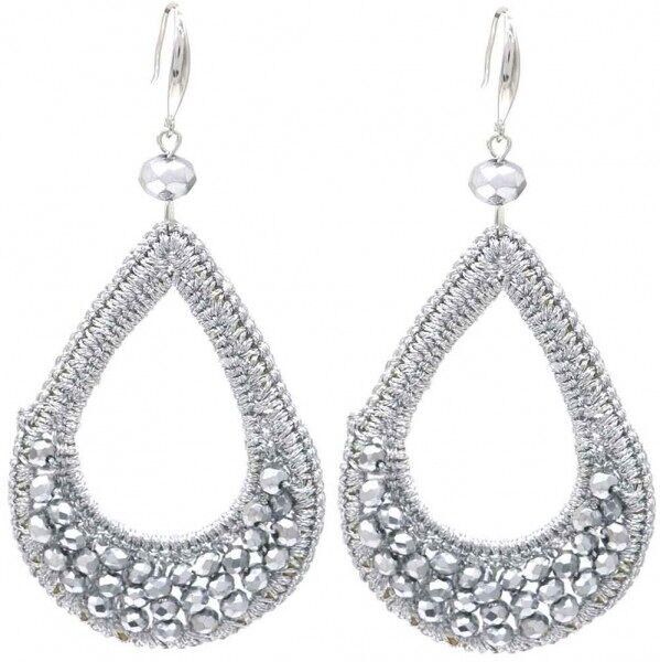 E-C18.3 E725-003 N. 2 Orecchini Vetro 9x4,5cm Argento