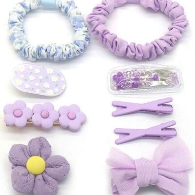 A-F25.1 H713-003 Ensemble de coiffure pour enfants 9 pièces Violet