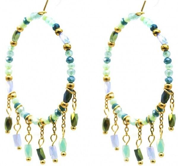 C-A7.5 E221-498 N. 1 S. Orecchini in perle di vetro e acciaio 4x5.5 cm Blu