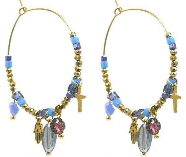 C-A17.5 E221-498 N. 4 S. Orecchini in perle di vetro e acciaio 4x5.5 cm Blu