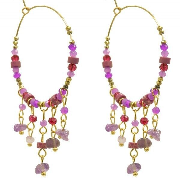 C-C7.4 E221-498 N. 8 anni Orecchini in perle di vetro e acciaio 4x5.5 cm viola