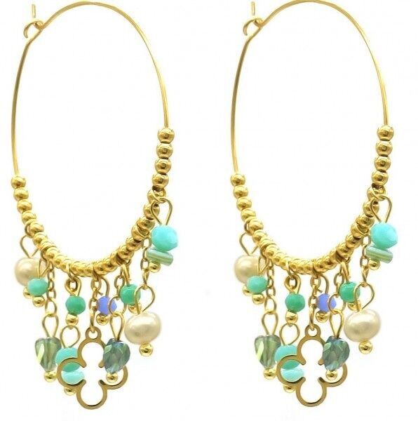 C-A5.1 E221-498 N. 6 S. Orecchini in perle di vetro e acciaio 4x5.5 cm Blu