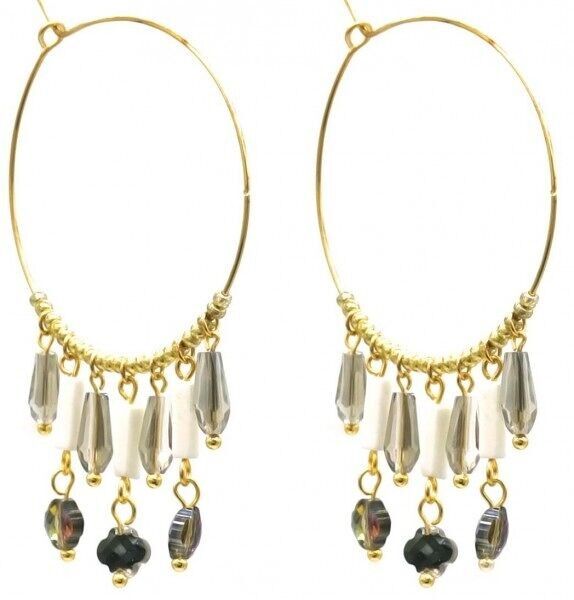 C-B20.2 E221-498 n. 5 secondi Orecchini in perle di vetro e acciaio 4x5.5 cm Grigio