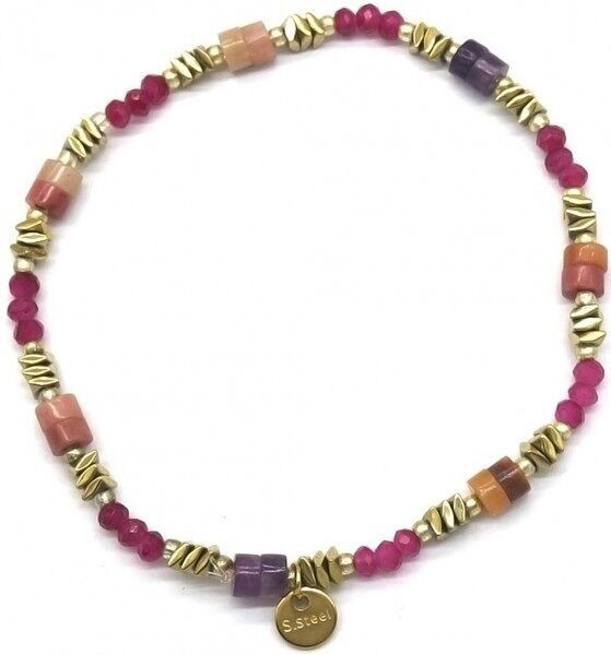 A-D19.4 B221-337 S.Bracciale in acciaio con perline di vetro elastico viola