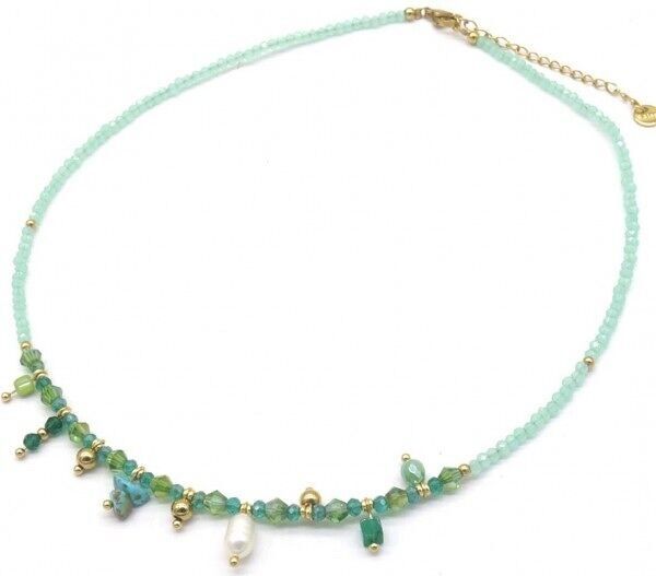 D-B21.2 N221-327 S.Collana in acciaio e perle di vetro blu 39-44 cm