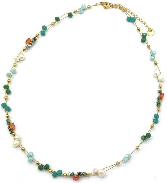 F-E18.2 NBE221-001 N. 6 S.Collana in acciaio Perle verdi