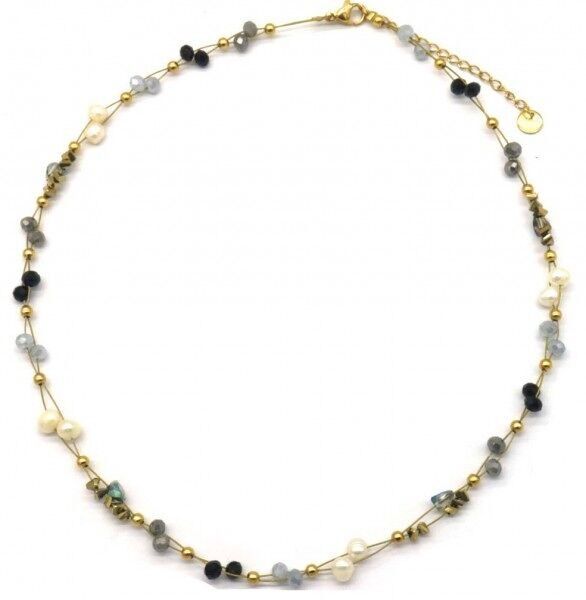 F-D7.4 NBE221-001 N. 7 S.Collana in acciaio Perle Nero