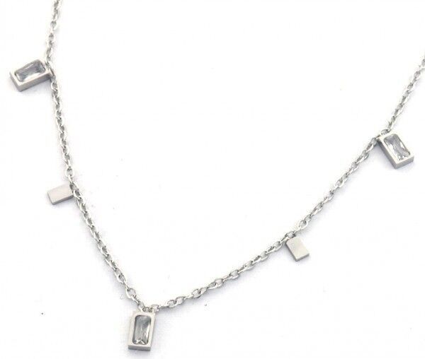 C-F3.2 N088-010S S.Collana in acciaio con barrette CZ bianche
