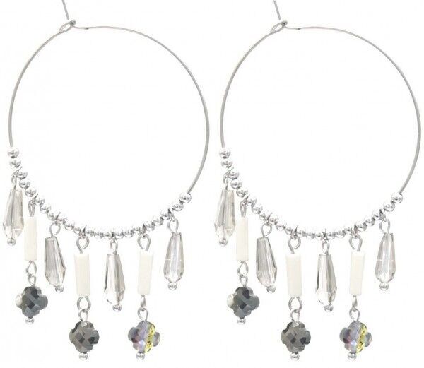 G-D20.3 E221-498 N. 5 secondi Orecchini in perle di vetro e acciaio 4x5.5 cm G