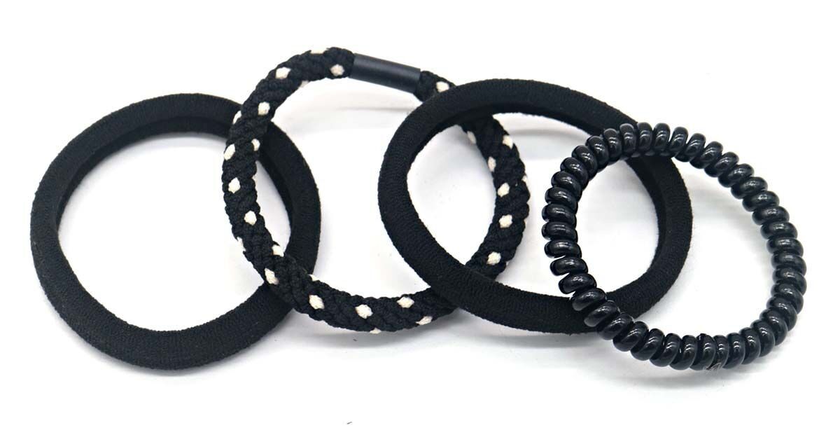 X-N2.2 H712-003 N.Set di 2 elastici per capelli 4 pezzi neri