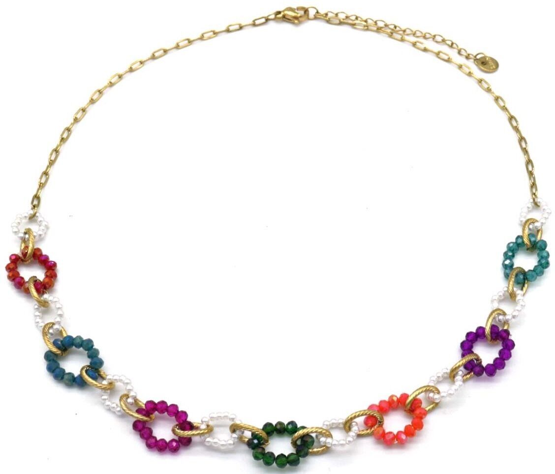 I-D5.3 N221-384 N. 1 S.Collana in acciaio con perle di vetro sfaccettate multi