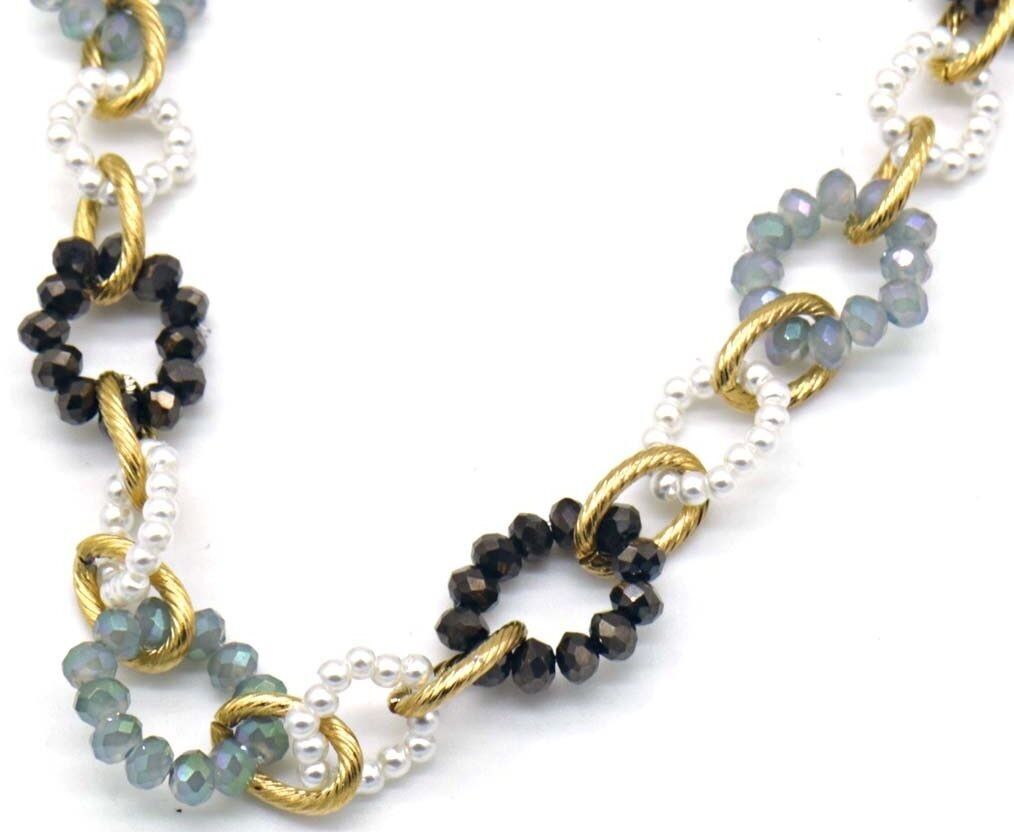 I-D3.2 N221-384 N. 5 secondiCollana in acciaio con perle di vetro sfaccettate grigio