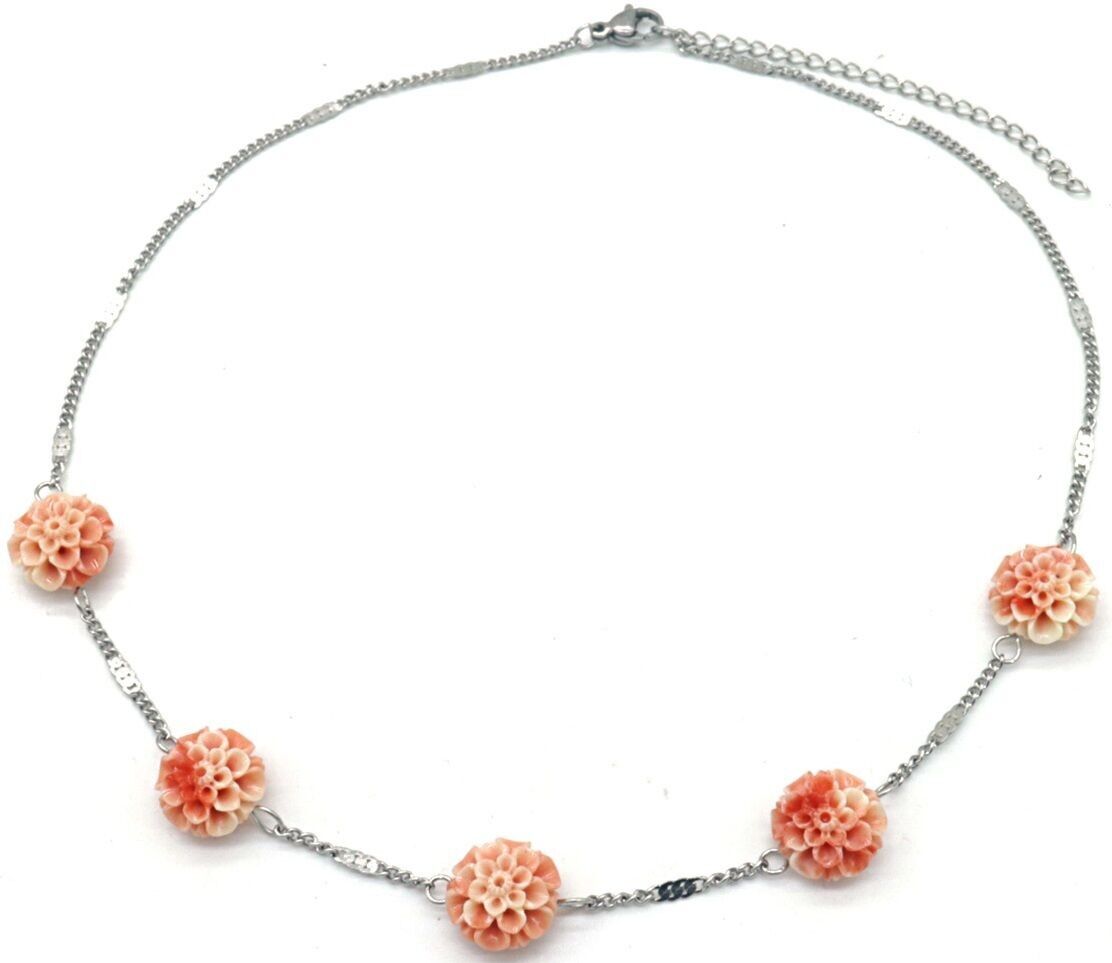 E-D16.3 N823-002S S.Collana in acciaio con fiori