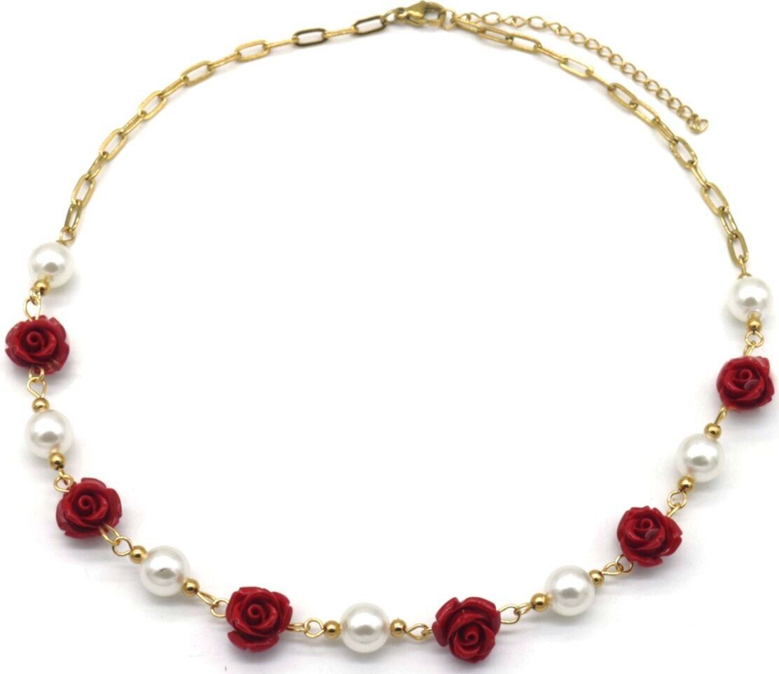 E-B3.3 N823-007G S.Collana in acciaio con fiori