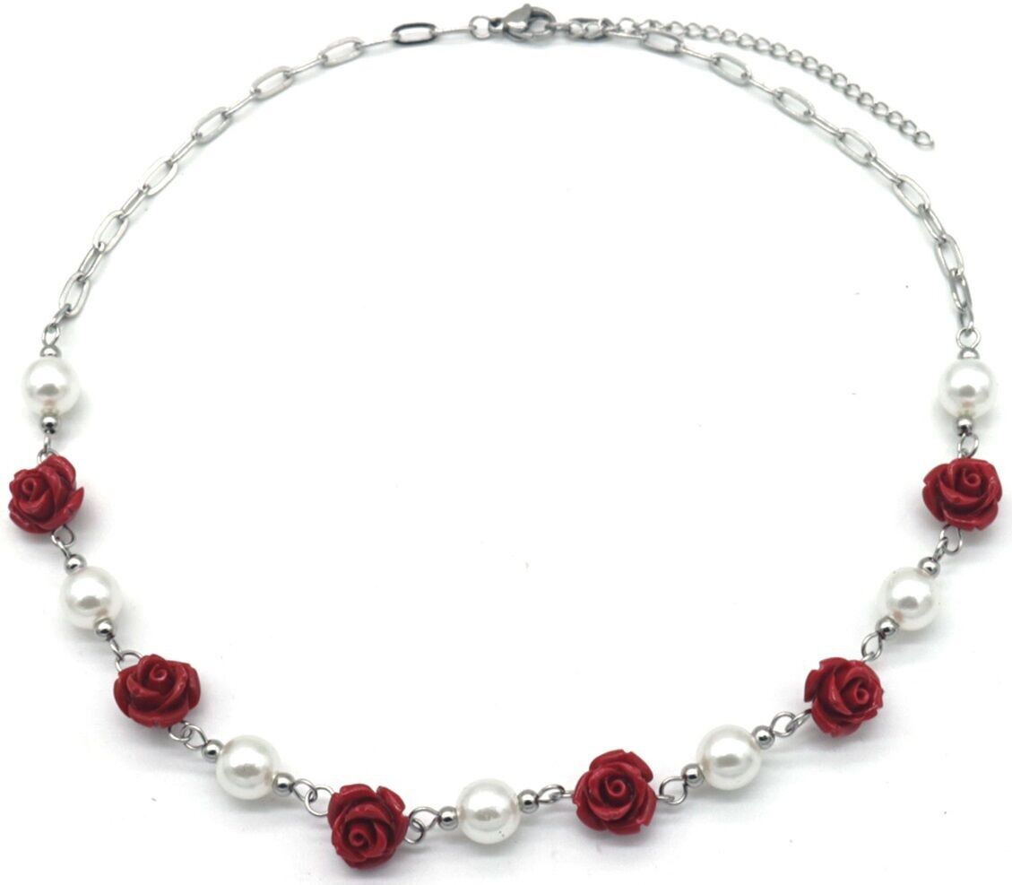 E-D2.1 N823-007S S.Collana in acciaio con fiori