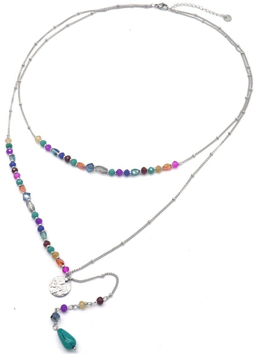 F-F15.3 N221-323S N. 2 S.Collana in acciaio con pietre multi