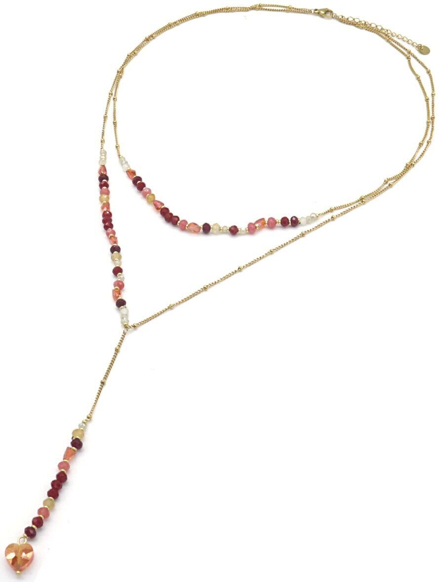 G-D15.1 N221-323G n. 3 anniCollana in acciaio con pietre rosse