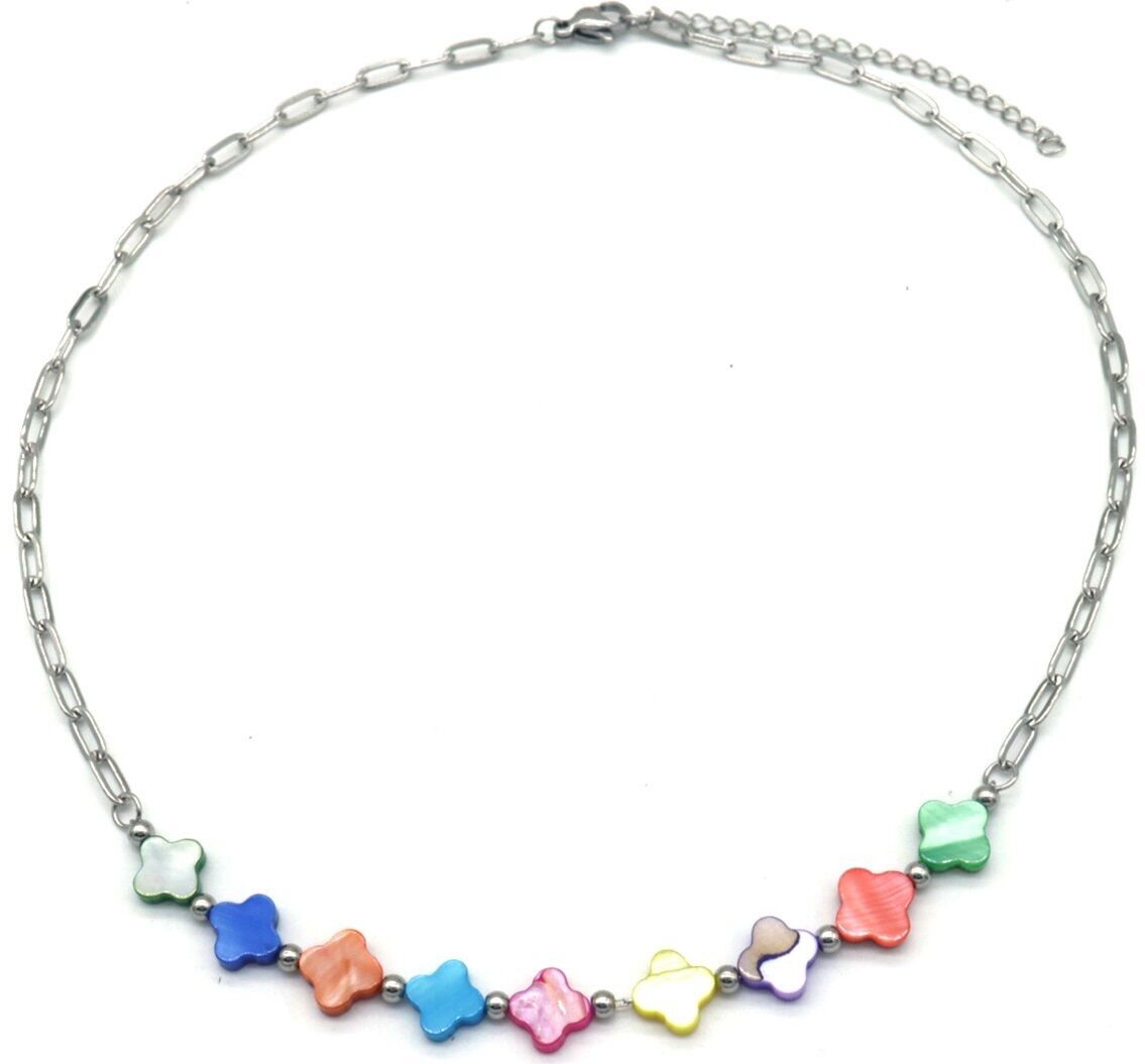 H-A5.1 N823-003S S.Collana in acciaio con quadrifogli