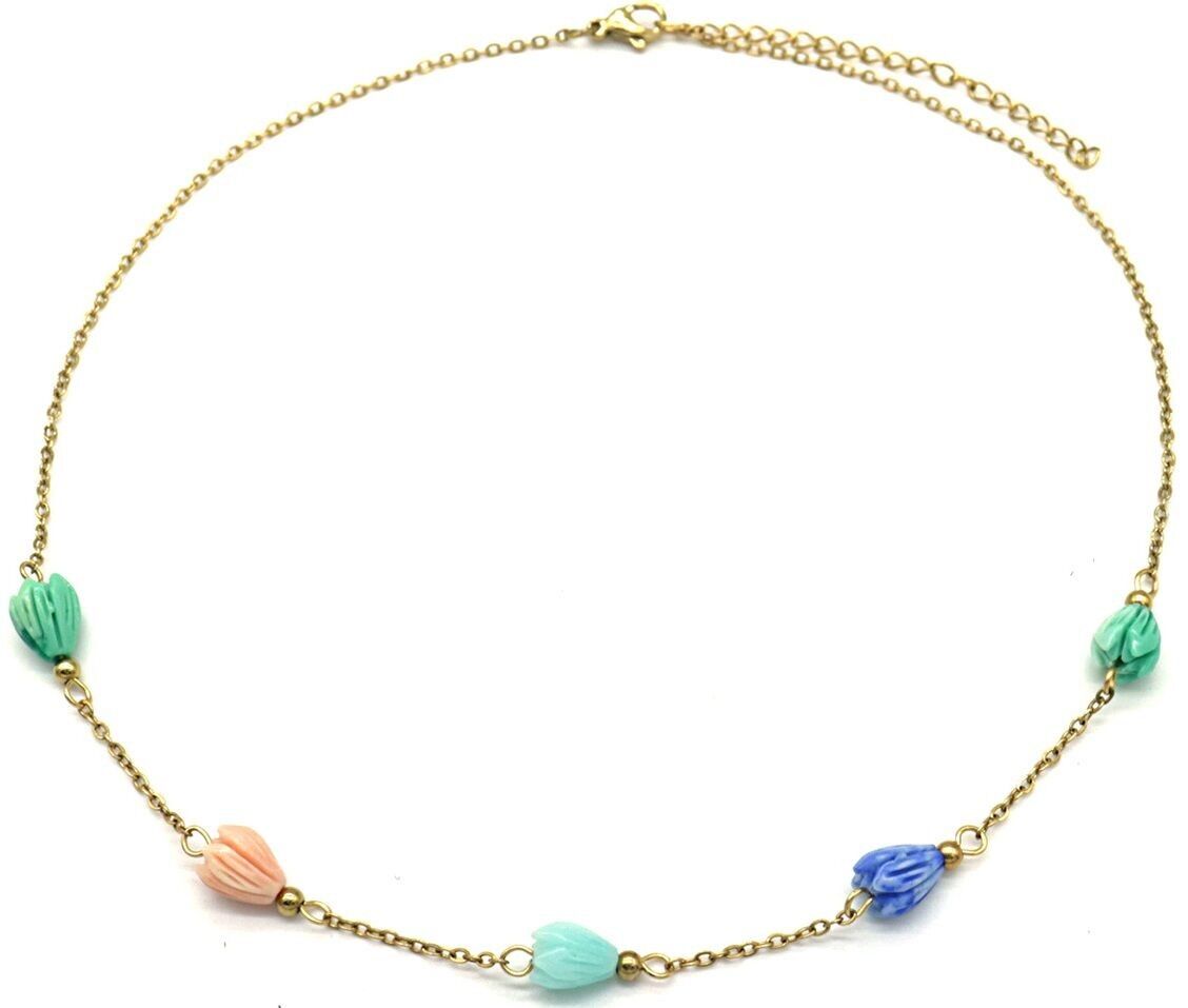 H-E8.1 N823-001G S.Collana in acciaio con fiori