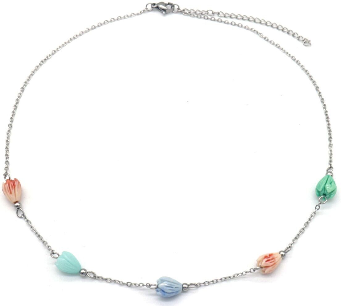 H-C9.3 N823-001S S.Collana in acciaio con fiori