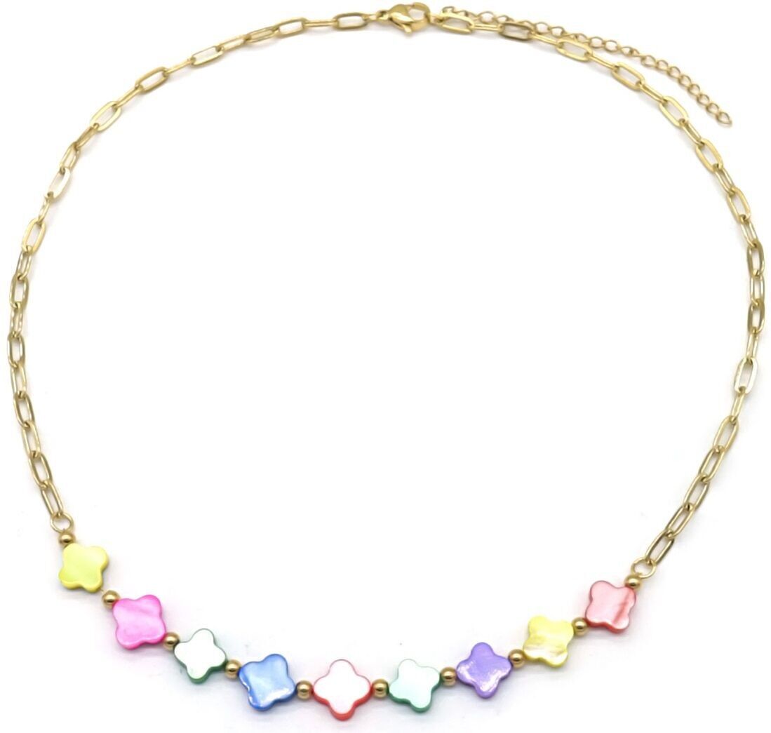 H-C7.1 N823-003G S.Collana in acciaio con quadrifogli