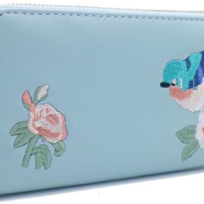 R-K4.2 W804-005-3 PU Embroidered Wallet 20x11x2.5cm Blue