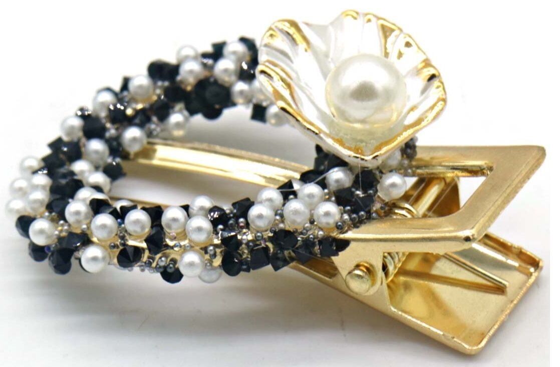 A-F24.2 H814-001-1 Fermaglio per capelli 5x4cm Perle Nero