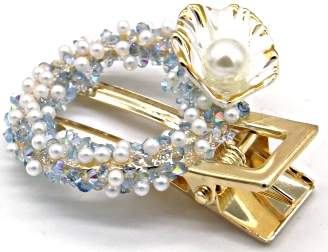 A-F23.1 H814-001-2 Fermaglio per capelli 5x4cm Perle Blu