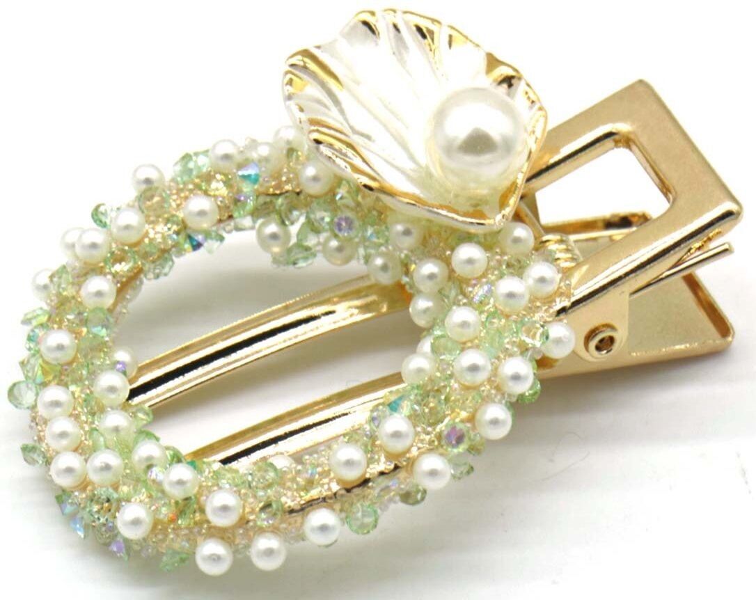 A-D23.1 H814-001-6 Fermaglio per capelli 5x4cm Perle Verdi