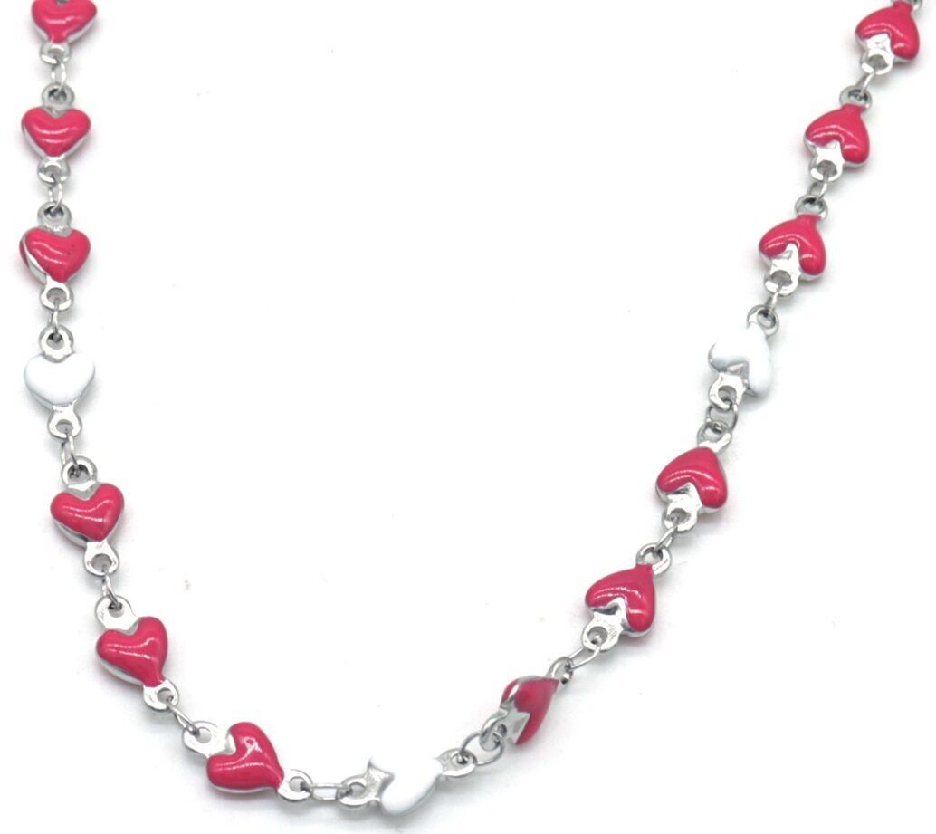 B-D15.3 N835-028S S.Collana in acciaio Cuori Rosa