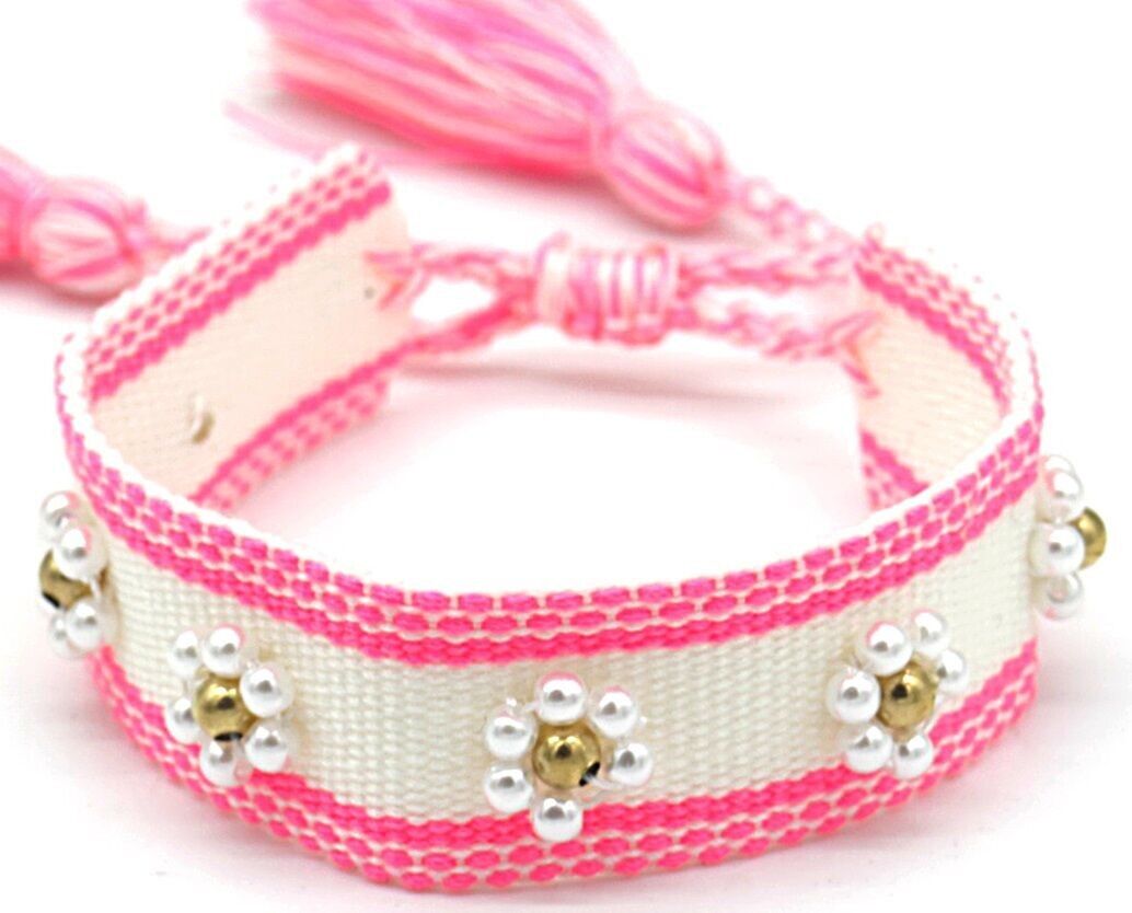 C-F21.1 B831-007-1 Bracciale in corda con S.Perline in acciaio rosa