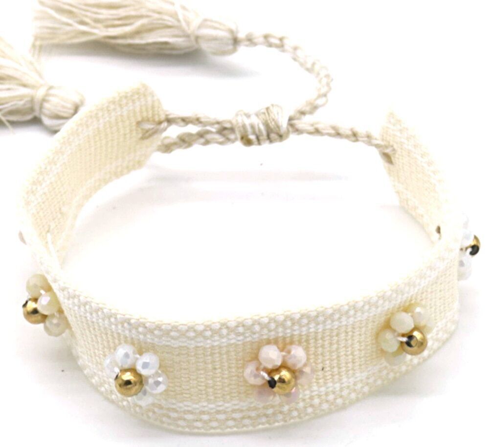 B-B15.1 B831-007-4 Bracciale in corda con S.Perline in acciaio beige