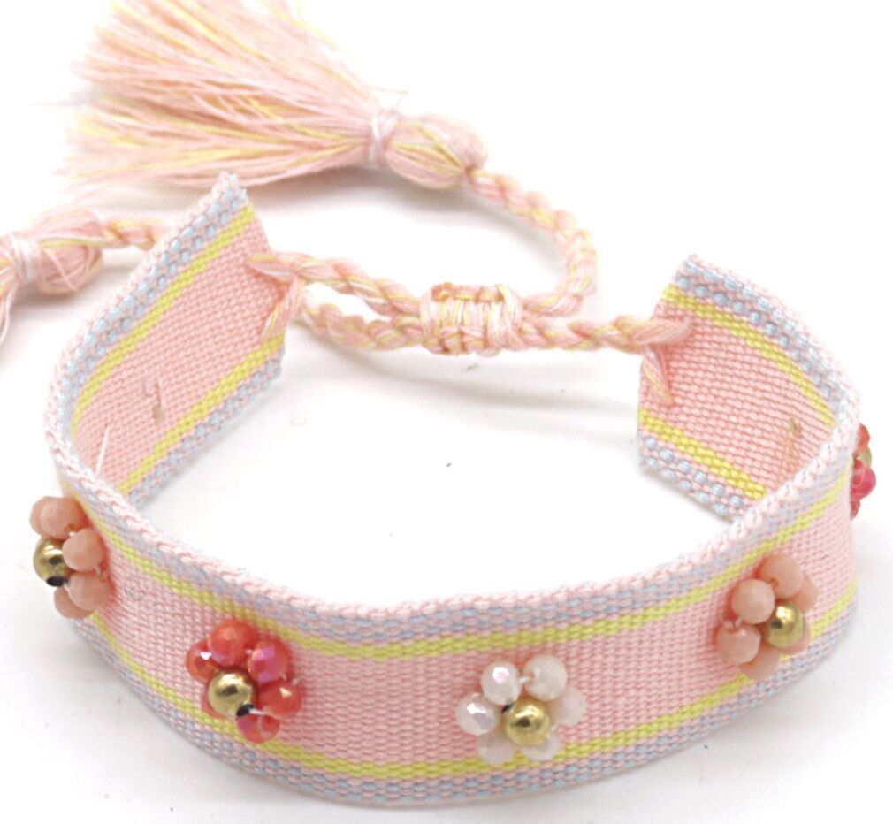 B-C9.2 B831-007-5 Bracciale in corda con S.Perline in acciaio rosa