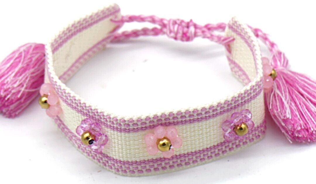 B-F21.3 B831-007-7 Bracciale in corda con S.Perline in acciaio viola