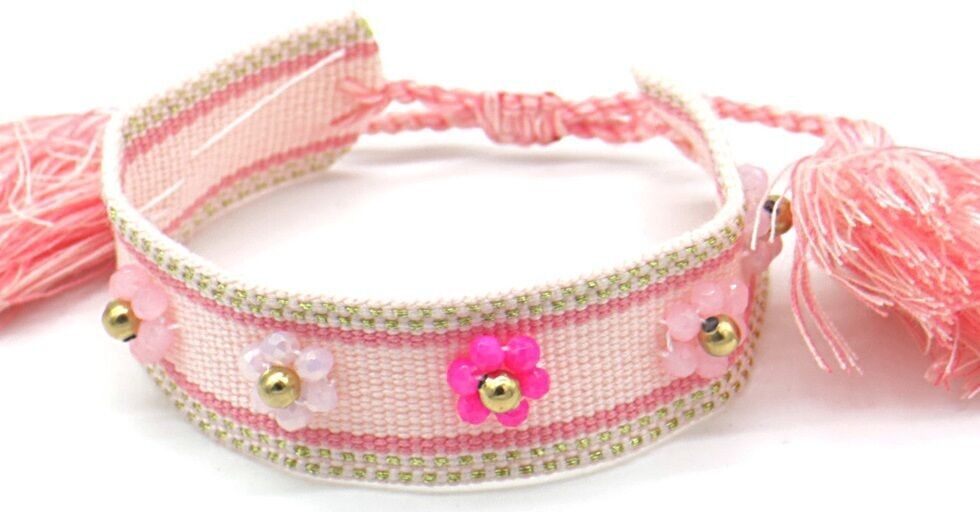 B-E2.2 B831-007-9 Bracciale in corda con S.Perline in acciaio rosa